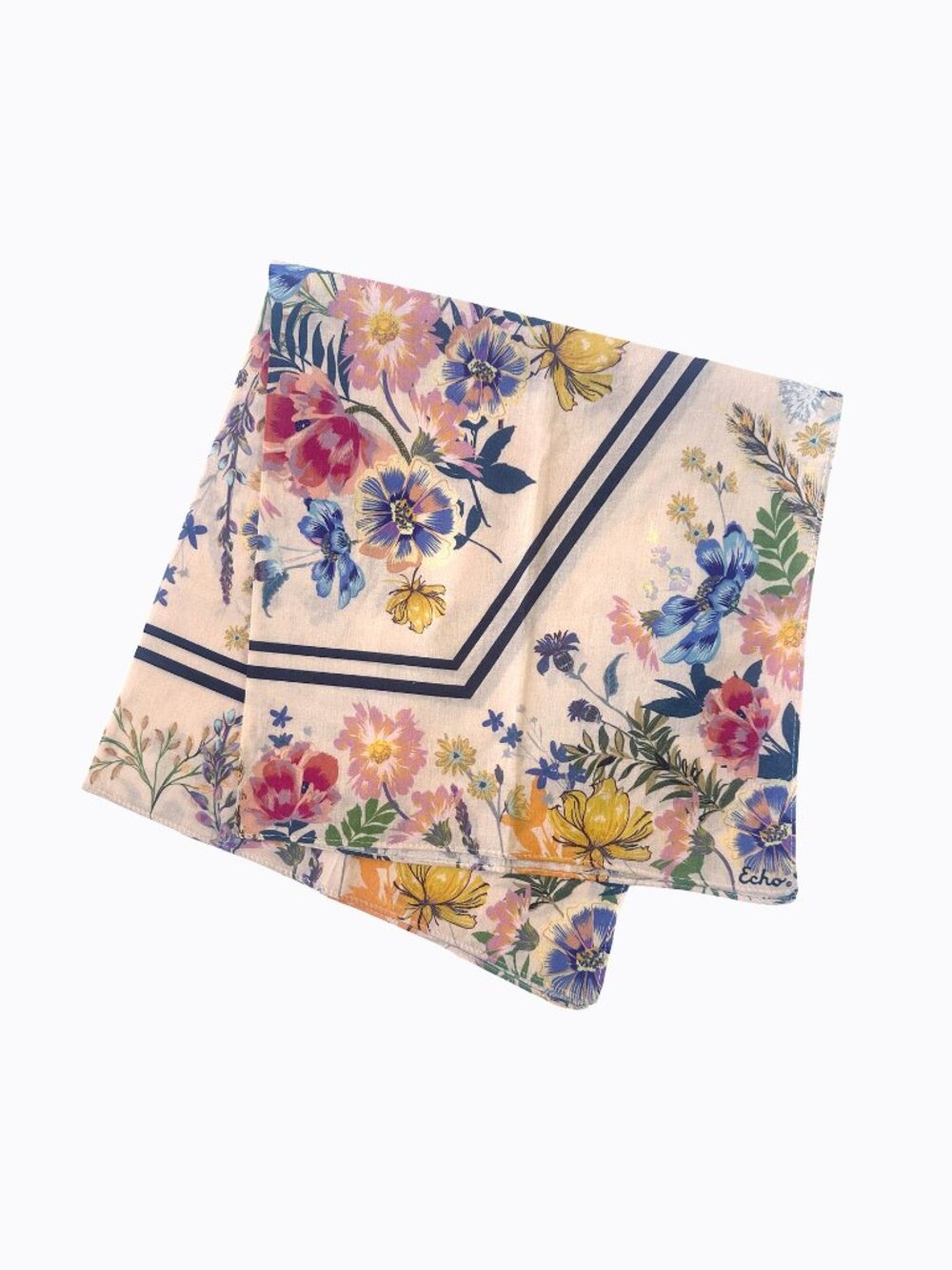 Vtg Echo NY Bloomingdales Floral Cotton Square Scarf Pink Hair Bandana Neck Wrap